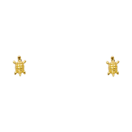 14K Yellow Gold Turtle Lucky Charm Stud Screw Back Earrings