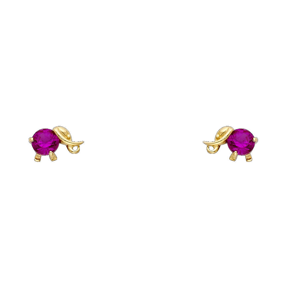 14K Yellow Gold CZ Elephant Stud Screw Back Earrings