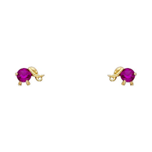 14K Yellow Gold CZ Elephant Stud Screw Back Earrings
