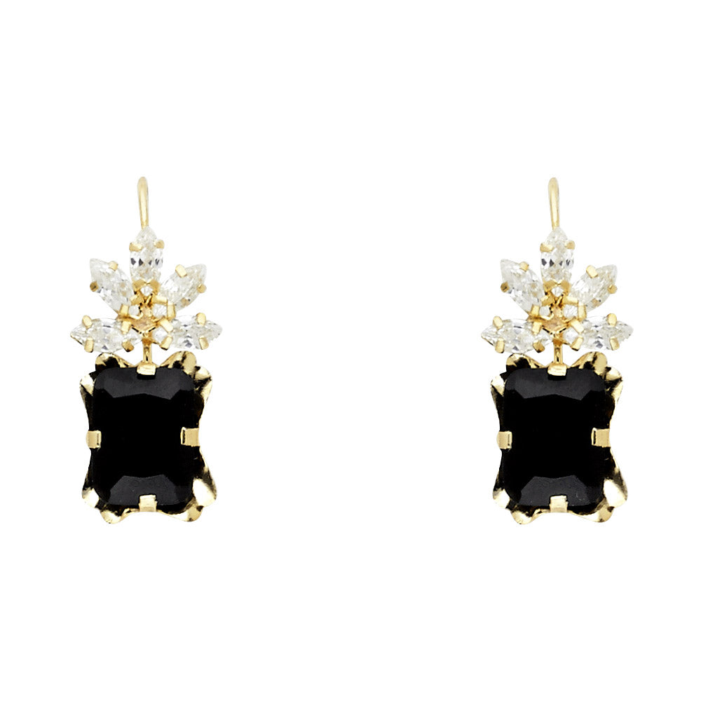 14K Yellow Gold Black CZ Hanging Earrings