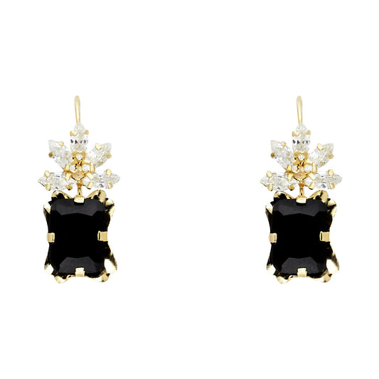 14K Yellow Gold Black CZ Hanging Earrings